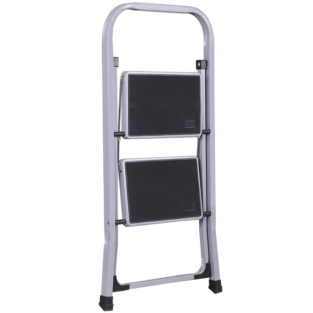2 Steps Ladder Lightweight Folding Step Stool Convenient Handgrip Sturdy, Gray