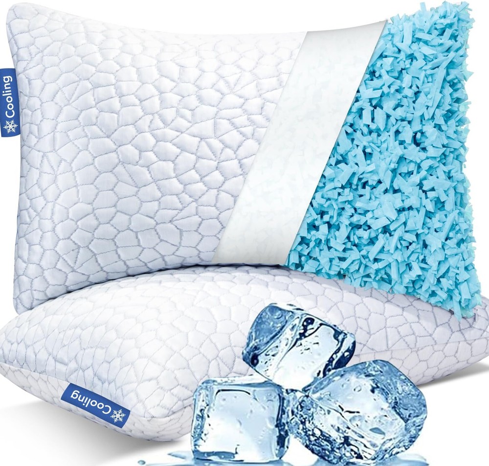 QUTOOL Cooling Pillows for Sleeping 2 Pack, Shredded Memory Foam Bed Pillows ...