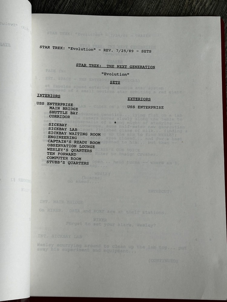 STAR TREK Script The Next Generation Evolution Revised Final Draft July 24 1989