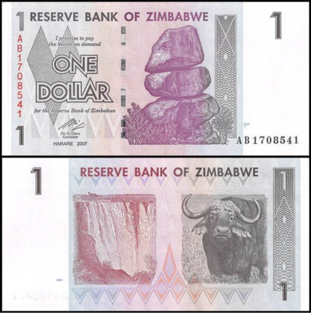 🇿🇼 AUTHENTIC ZIMBABWE 1 DOLLAR BANKNOTE, 2007, P-65, UNCIRCULATED 🇿🇼