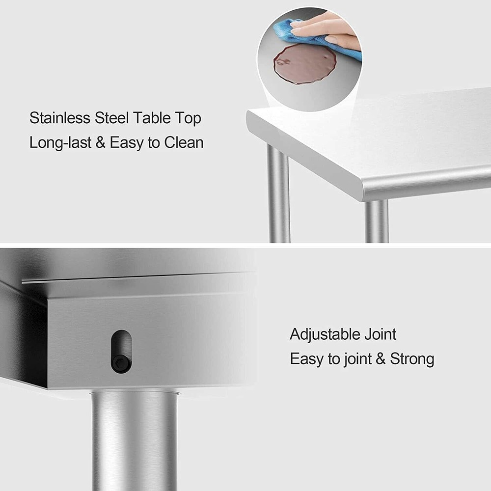 ROVSUN Stainless Steel Work Table,48 x 24 inch with Adjustable UnderShelf