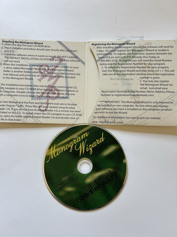 PRE-OWNED Needleheads Monogram Wizard Embroidery Software Software *READ*