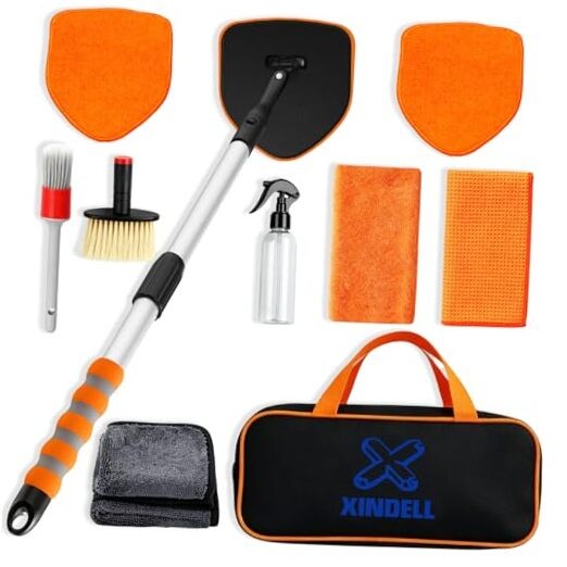 XINDELL Windshield Cleaner Tool, Extendable Car Window Cleaning Kit with 360°
