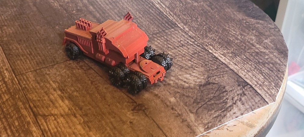 Multicolor Apocalyptic Big Rig With Wheels that roll. 3d printed. 1/64 scale