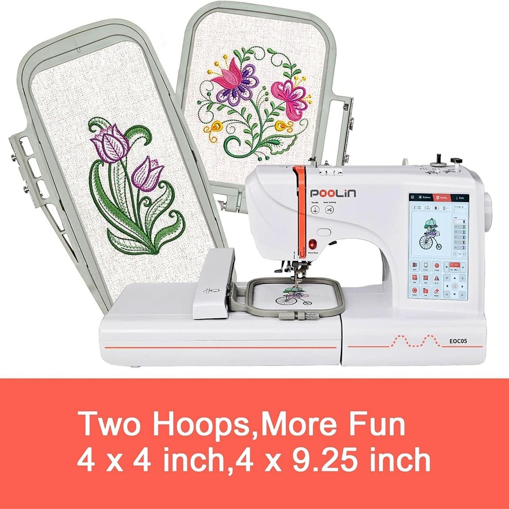 POOLIN EOC05 4in x 9.2in Embroidery Machine with 86 Embroidery Spools Bundle