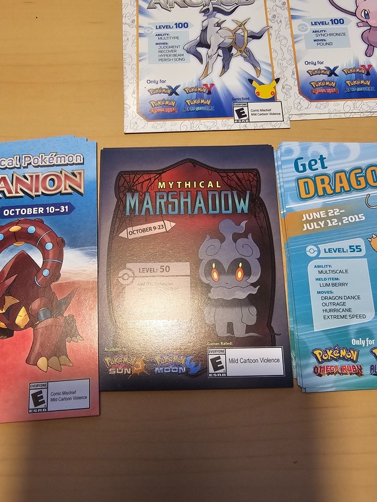 32 Used Scratched Nintendoo 3DS Pokemon Event Code Cards 2015-2017