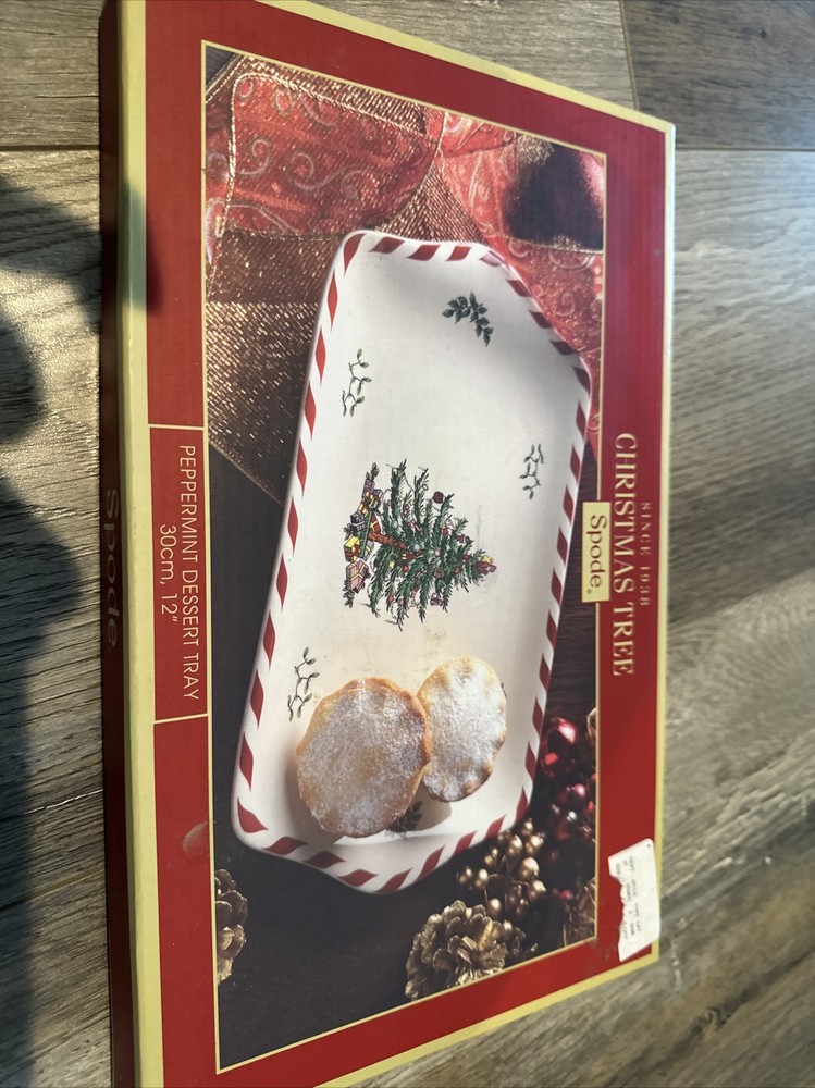 NEW SPODE Christmas Tree Peppermint Dessert Tray 12" Ceramic