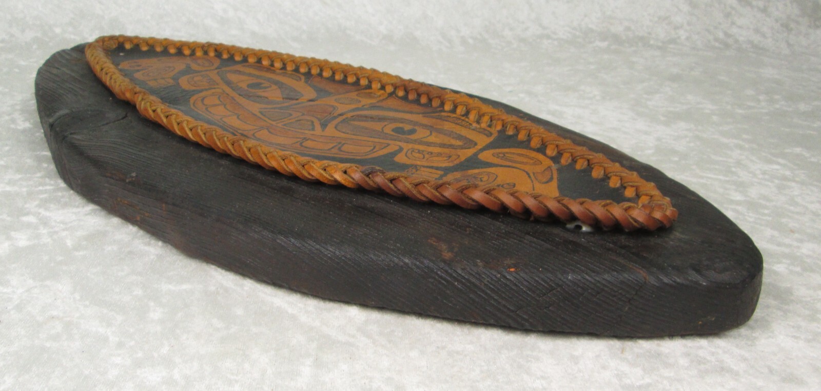 Tlingit Haida Sea Monster Painted Leather on Board 19 inch Long 8-1/2 Tall