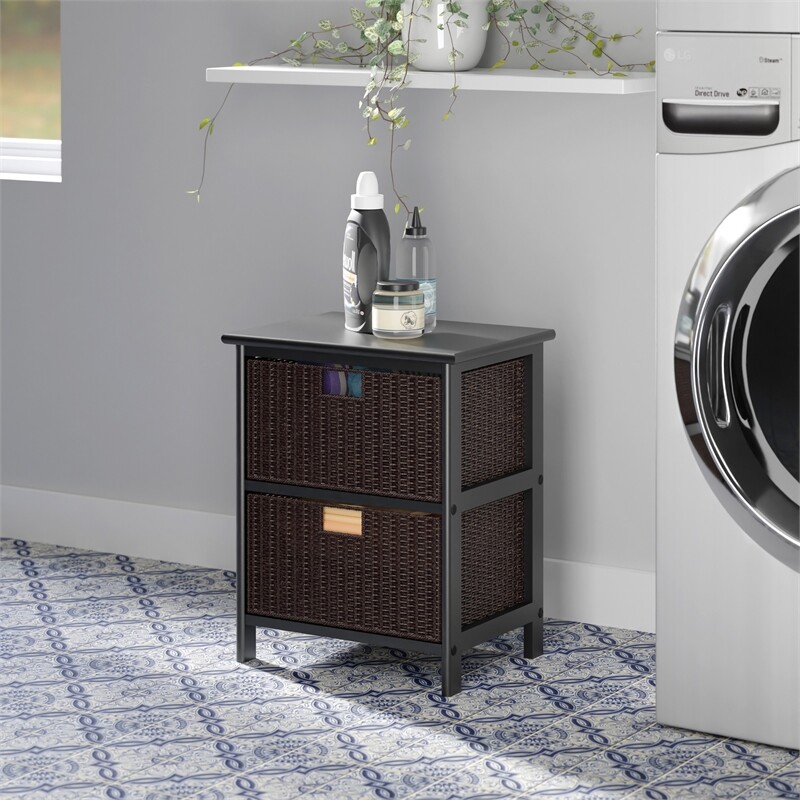 Winsome Omaha Storage Rack with 2 Foldable Baskets in Black