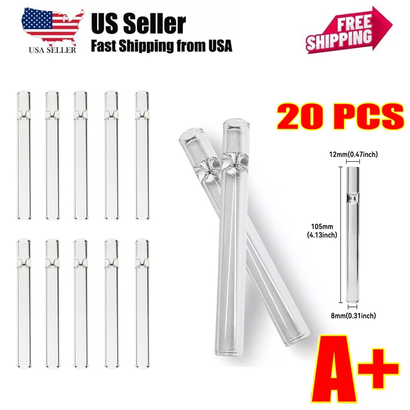 20psc Thick Pyrex Glass Chillum Tobacco Pipe, Smoking pipe,Smooth One Hitter USA