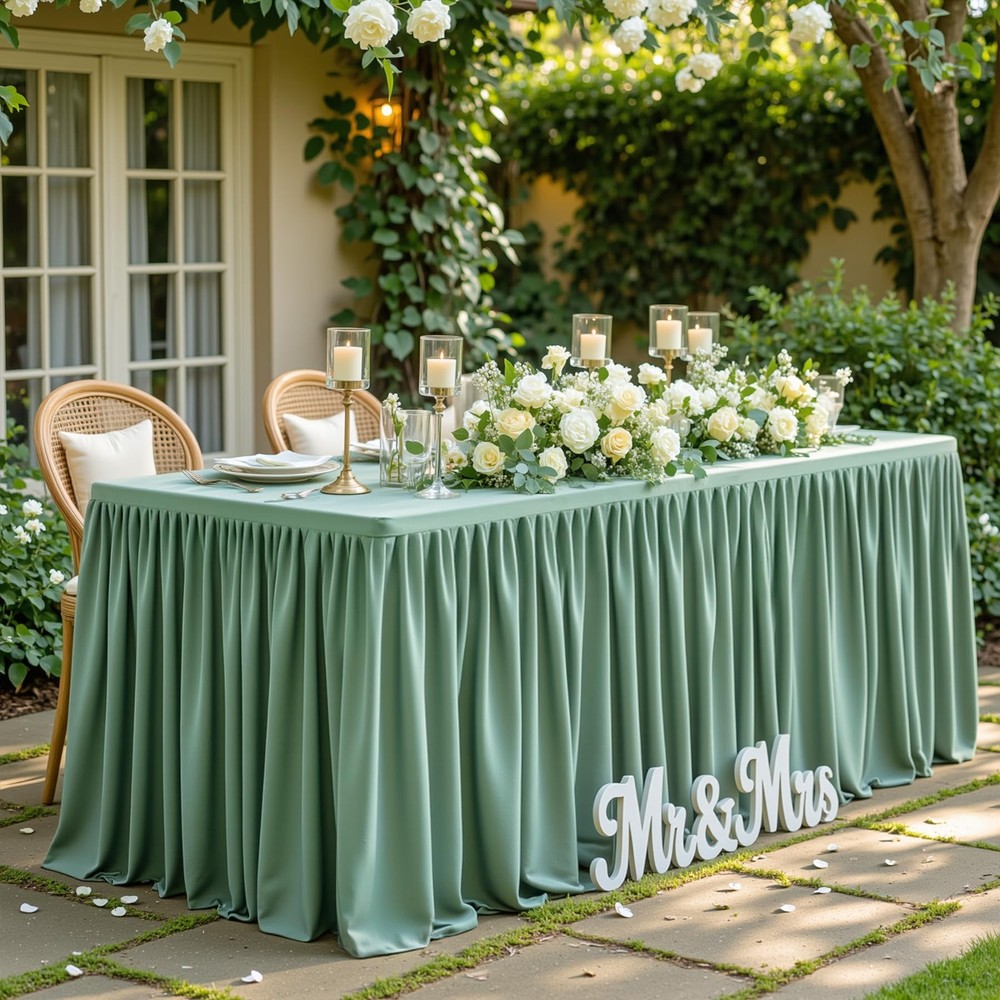 2 Pack Sage Green Rectangle Table Clothes for 6 Foot Tables, Polyester Fitted...