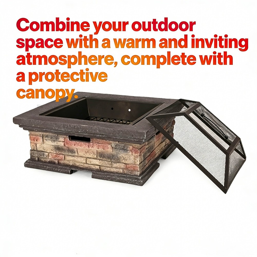Square Wood-Burning Fire Pit with Protective Shield