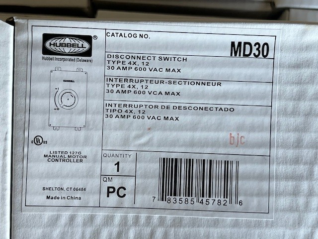 Hubbell MD30 Disconnect Switch New