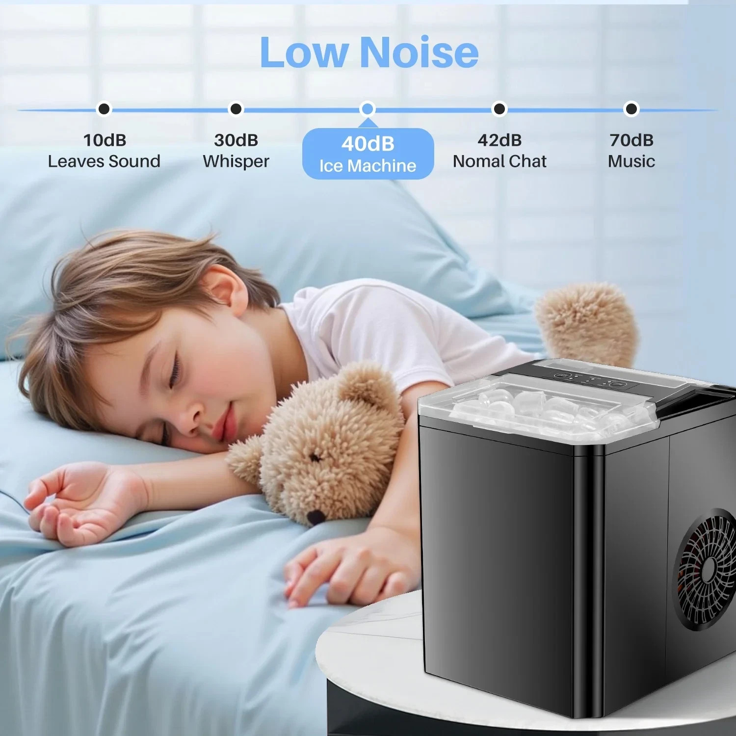 Ice Maker, Portable Countertop Icemaker Machine, Self Cleaning Quiet 2 Size Cube