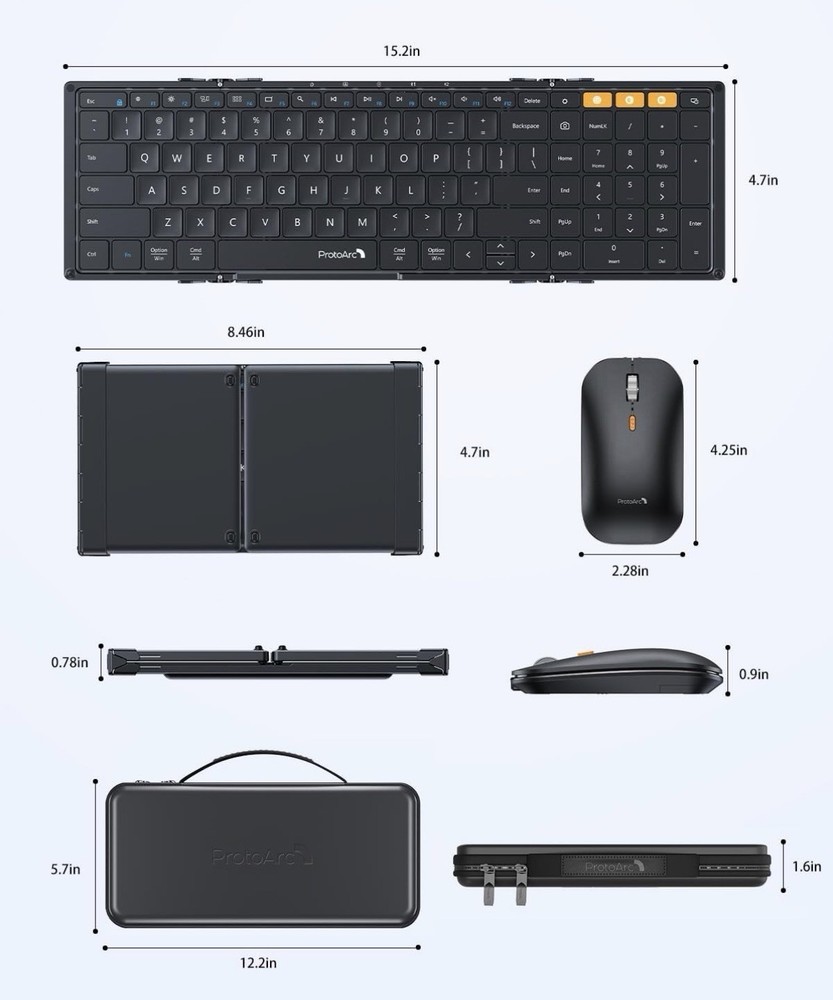 ProtoArc Foldable Keyboard and Mouse, XKM01 True Full-Size Folding