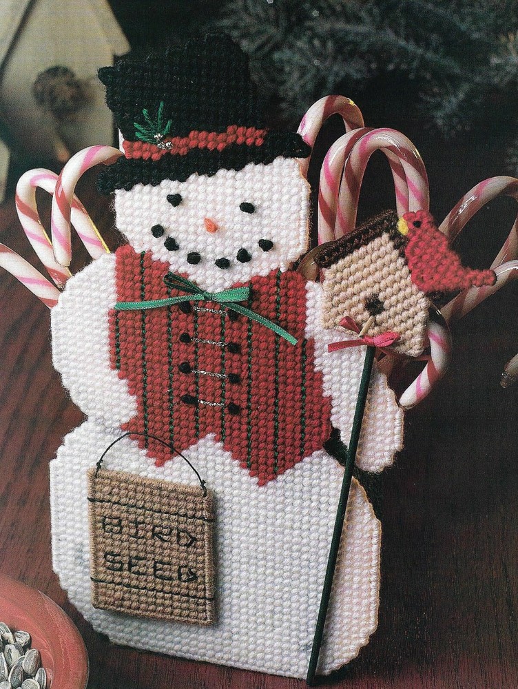 BIRDSEED SNOWMAN CANDY CANE HOLDER CHRISTMAS PLASTIC CANVAS PATTERN INSTRUCTIONS