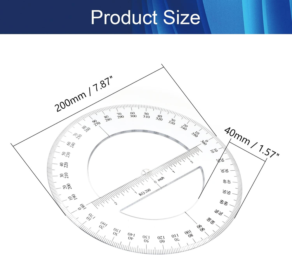 360 Degree Clear Protractor 20Cm/8 Inch Diameter Plastic Math Protractors Circle