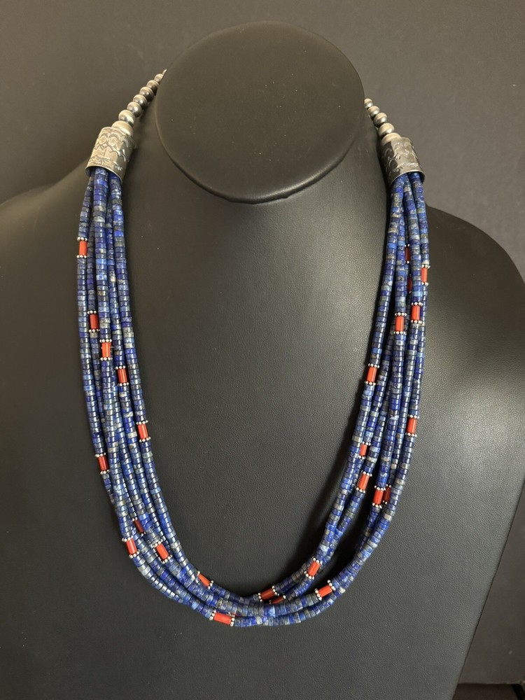 Sterling silver lapis multistrand necklace 26 inch