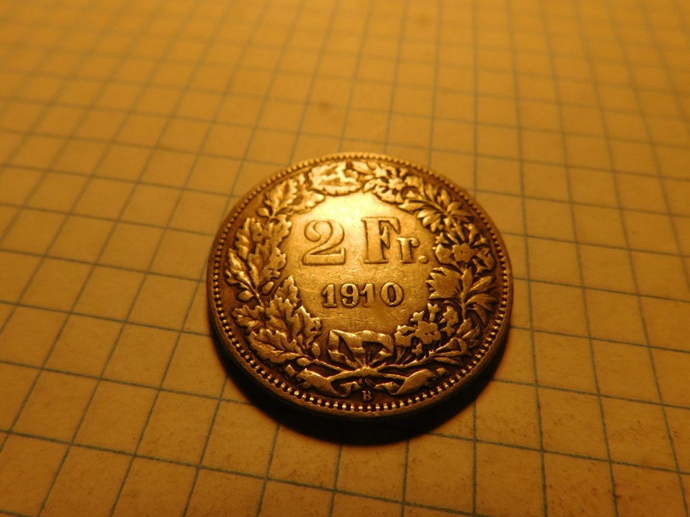 SWITZERLAND 2 FRANCS 1910 B SILVER # 1114