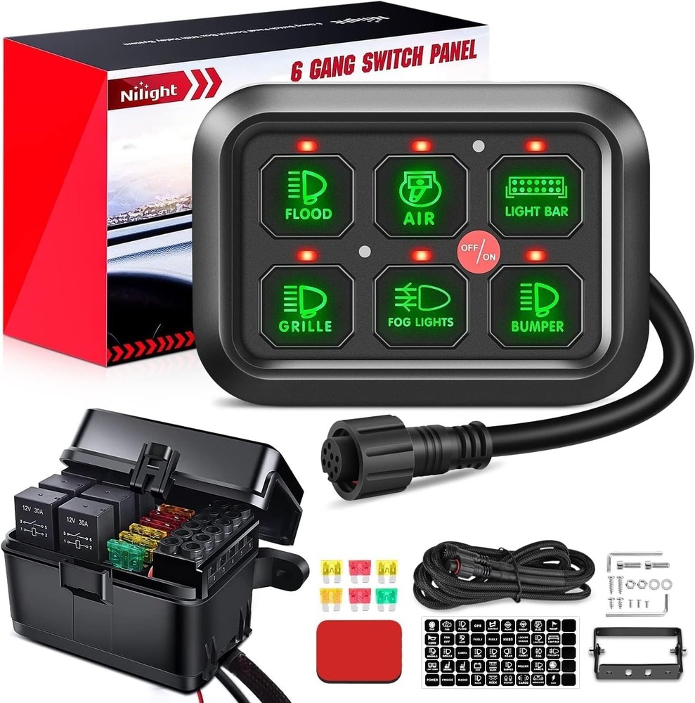 Nilight 6 Gang Switch Panel Universal Circuit Control Relay System with Fuse Wir