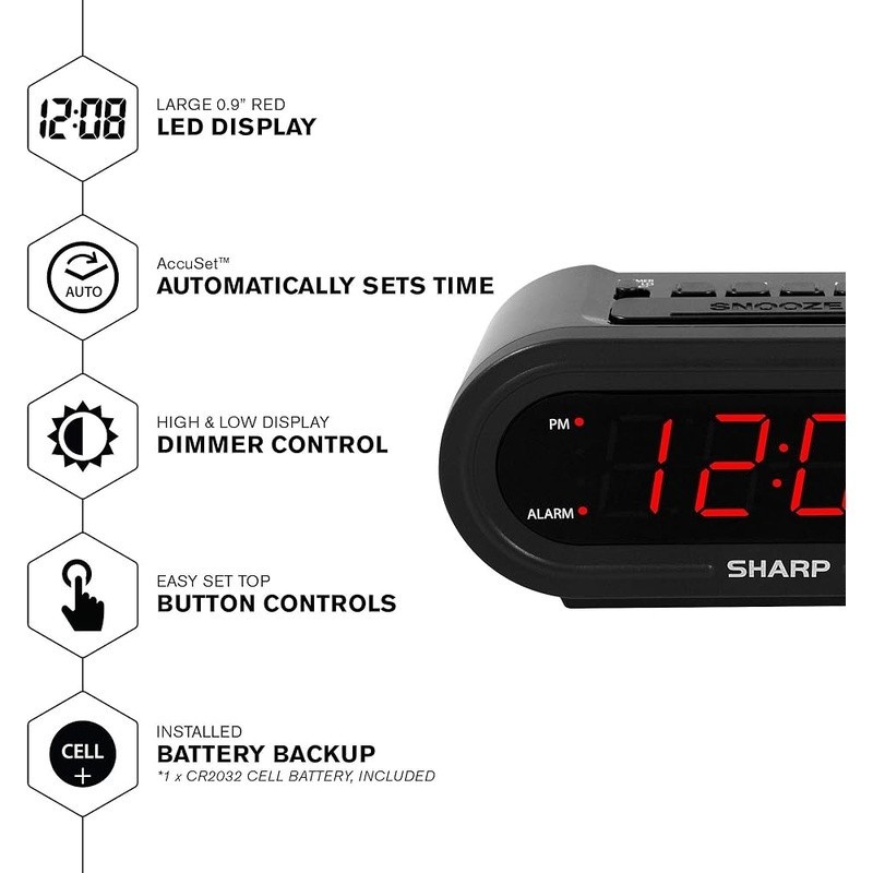 Digital Alarm with AccuSet Automatic Smart Clock Never Needs Setting Red LEDs