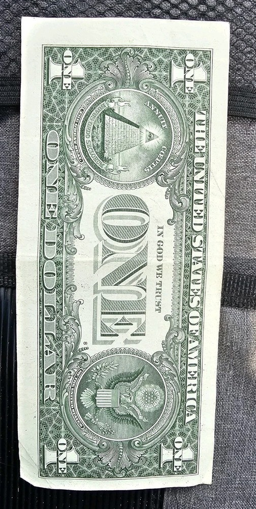 2021 $1 One Dollar Bill Error Misaligned Misprint Offset Seal Over ONE Misaligne