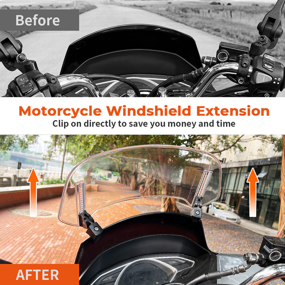 36CM Motorcycle Windshield Clear Wind Screen Deflector Extension Spoiler Clip-On