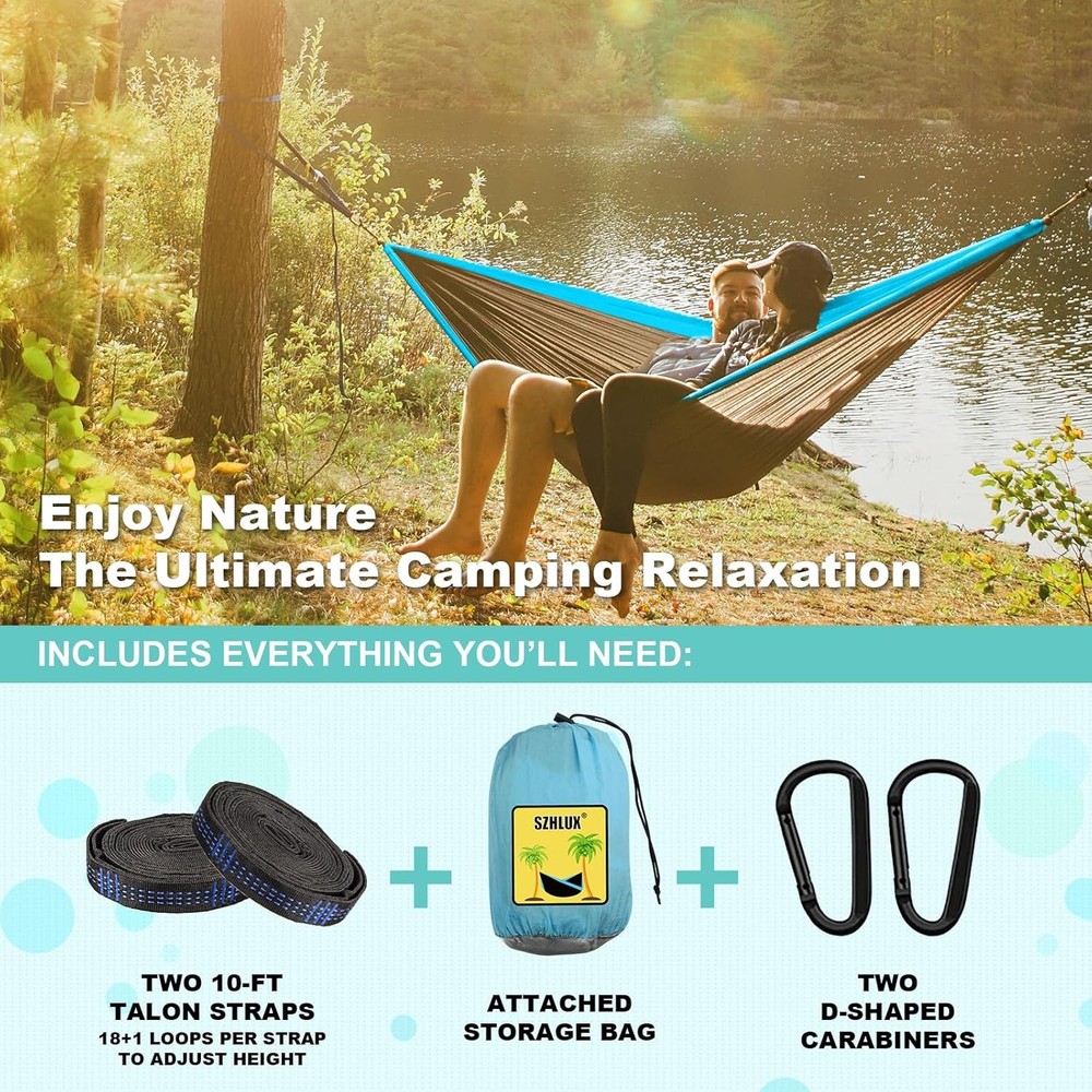 SZHLUX Camping Hammock Double & Single Medium, Light Grey & Sky Blue
