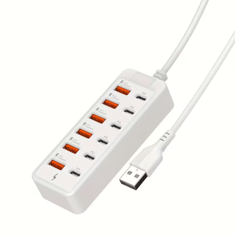 12-in-1 USB Splitter Socket 6USB+6PD Fast Charging Power Strip Multiple Charger