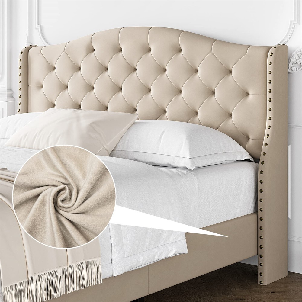 ⭐Bed Frame,Upholstered Bed Frame w/Headboard & Footboard, Modern Button Tufted