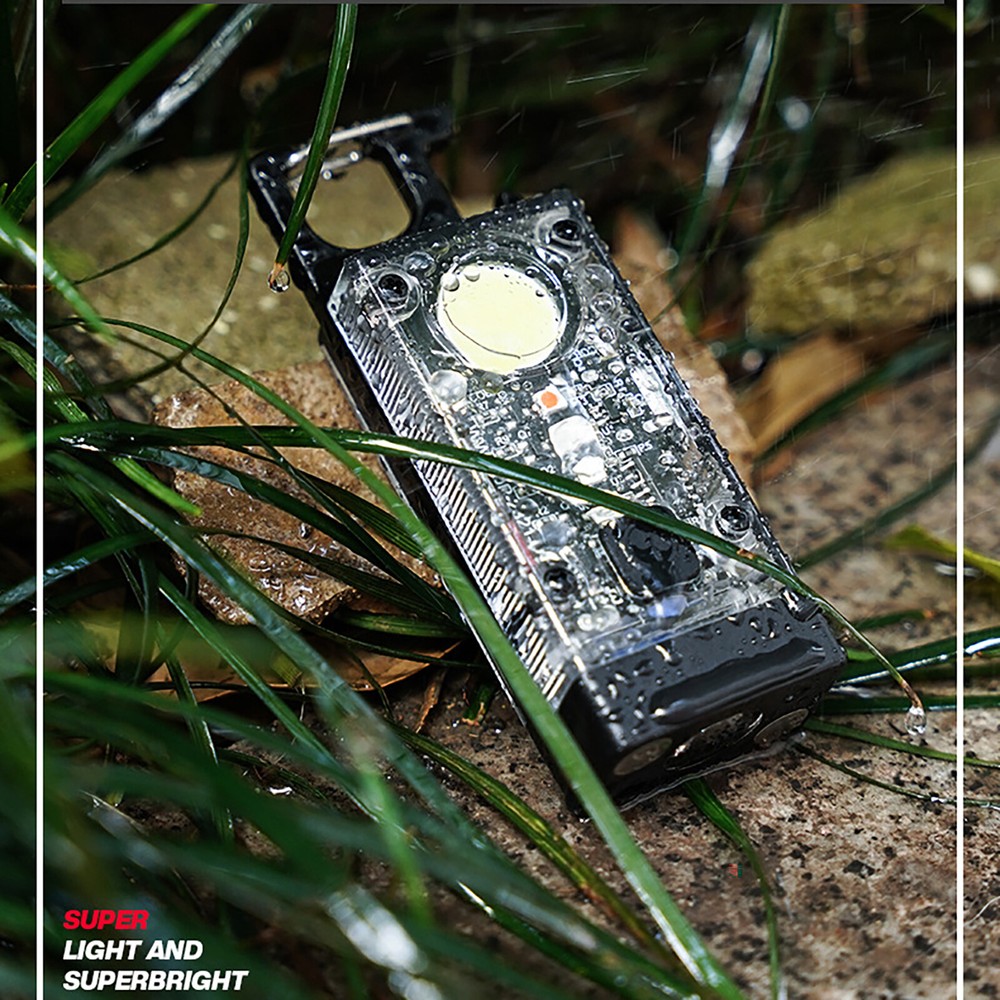 Solar LED Flashlight Keychain Torch USB Charging COB Emergency Portable Light