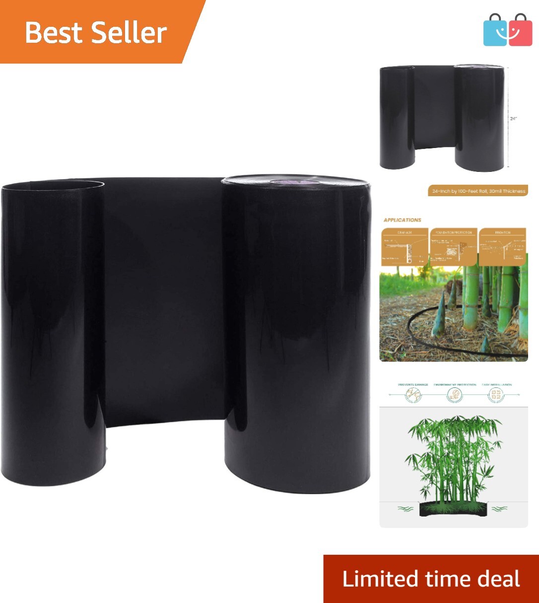 Heavy Duty 24"x100' Root Barrier for Bamboo & Water Control 30mil Thick Roll