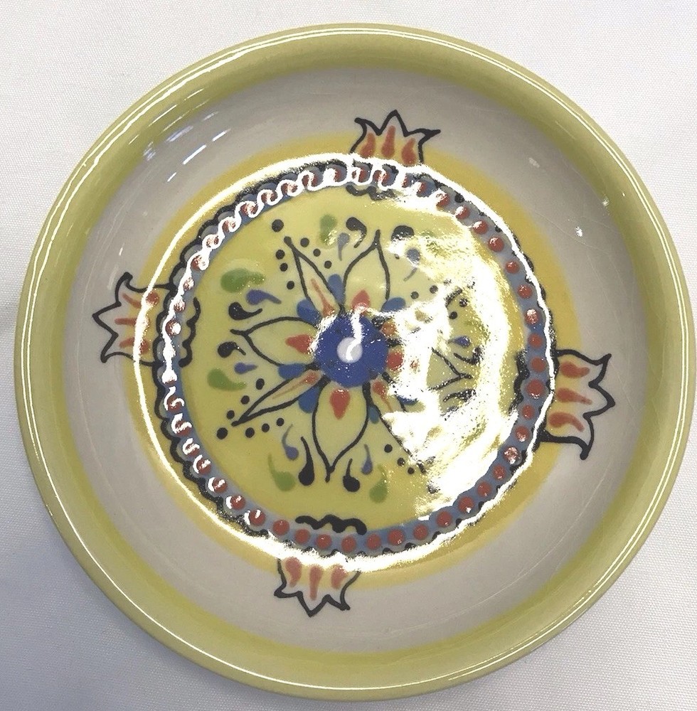 Lumpy Doodles Small Yellow With Flowers Trinket Dish