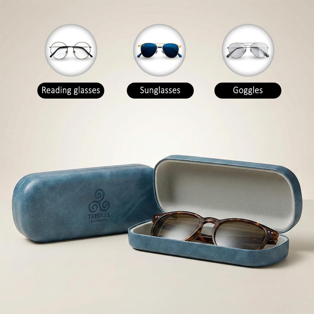 Rounded Rectangle Glasses Case – Hard Shell PU Leather Eyewear Case with Soft...