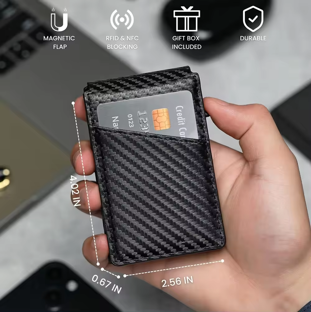 Men's Slim Pop Up Bifold Wallet with Money Clip, Minimalist RFID Blocking Wallet