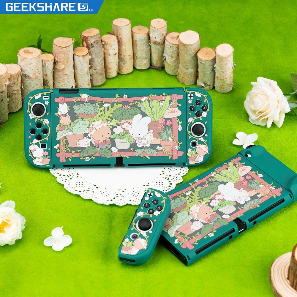 GeekShare Protective Case Cover for Nintendo Switch OLED & Joy Con Bunny Garden