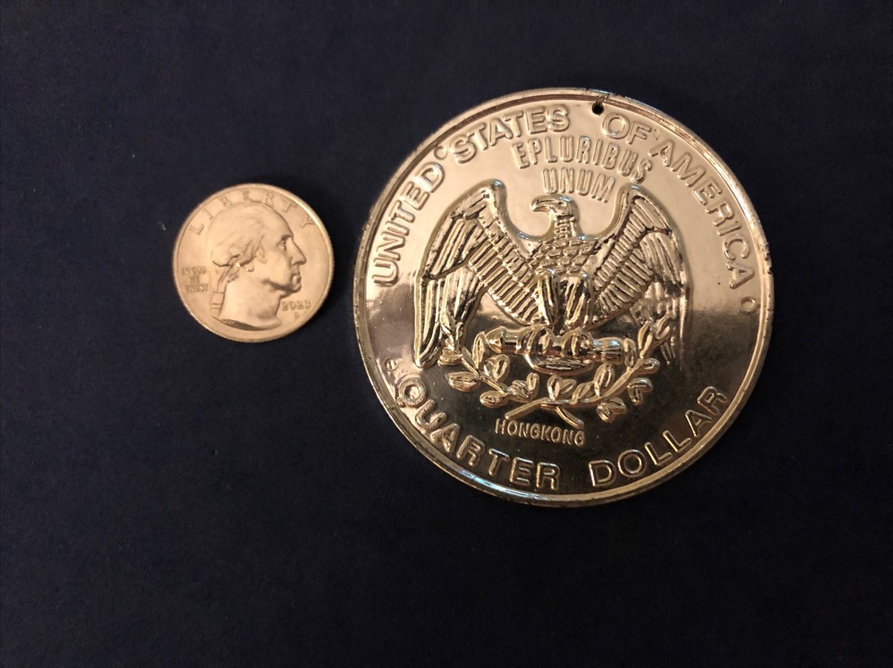 PLASTIC QUARTER 2.5 INCH DIAMETER Great For Magic Tricks. 1978 Rare