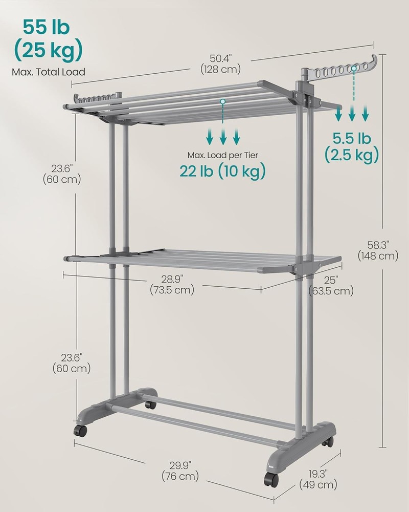 3 Tier Drying Rack, Foldable Drying Rack, Rolling Clothesline