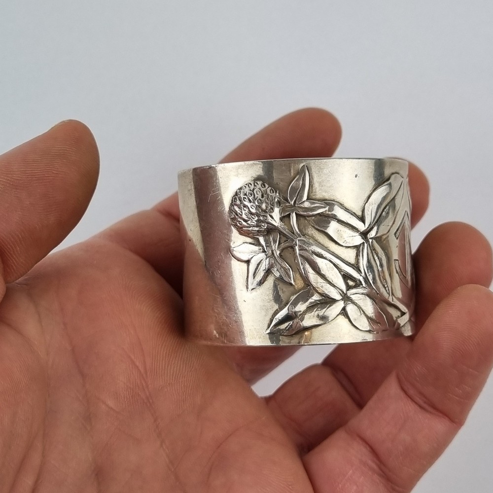 Vintage Danish Solid Silver Napkin Ring Decorated Flowers With Initials "JD"