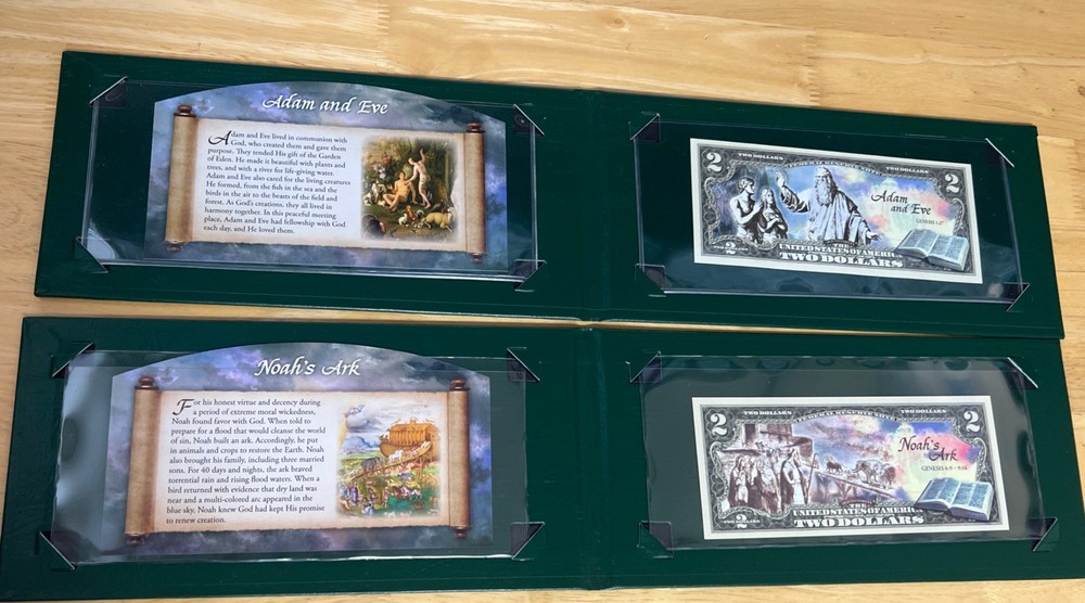 Biblical Colorized $2 Dollar US Notes Adam & Eve  - Noah’s Ark