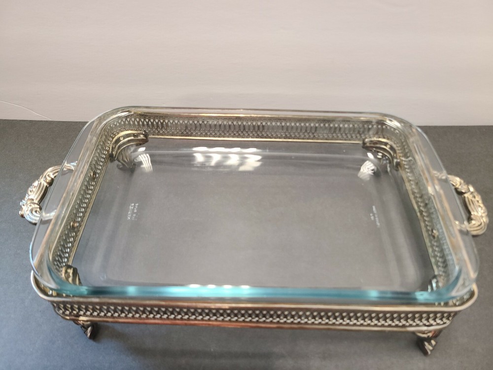 MARINEX BRAZIL, GLASS & SILVERPLATE RECTANGULAR BUFFET, CASSEROLE DISH
