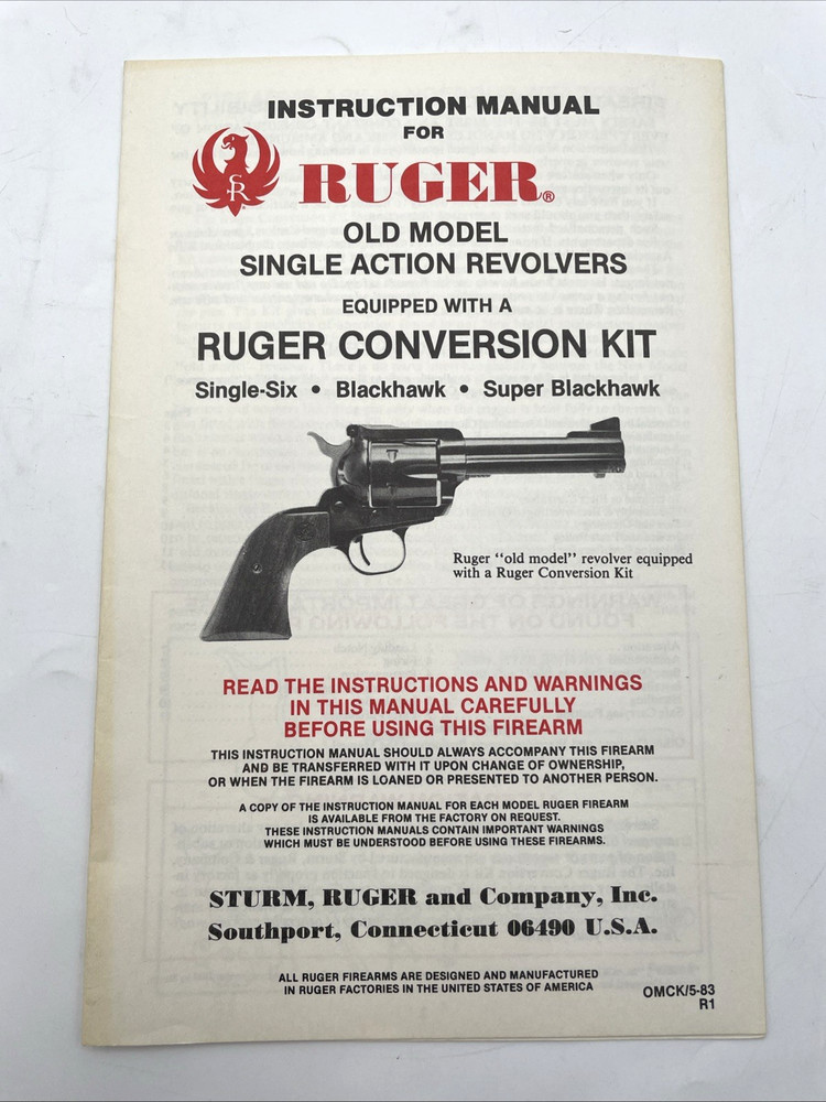 Instructional Manual Ruger Old Model Single Action Revolvers Conversion Kit Book