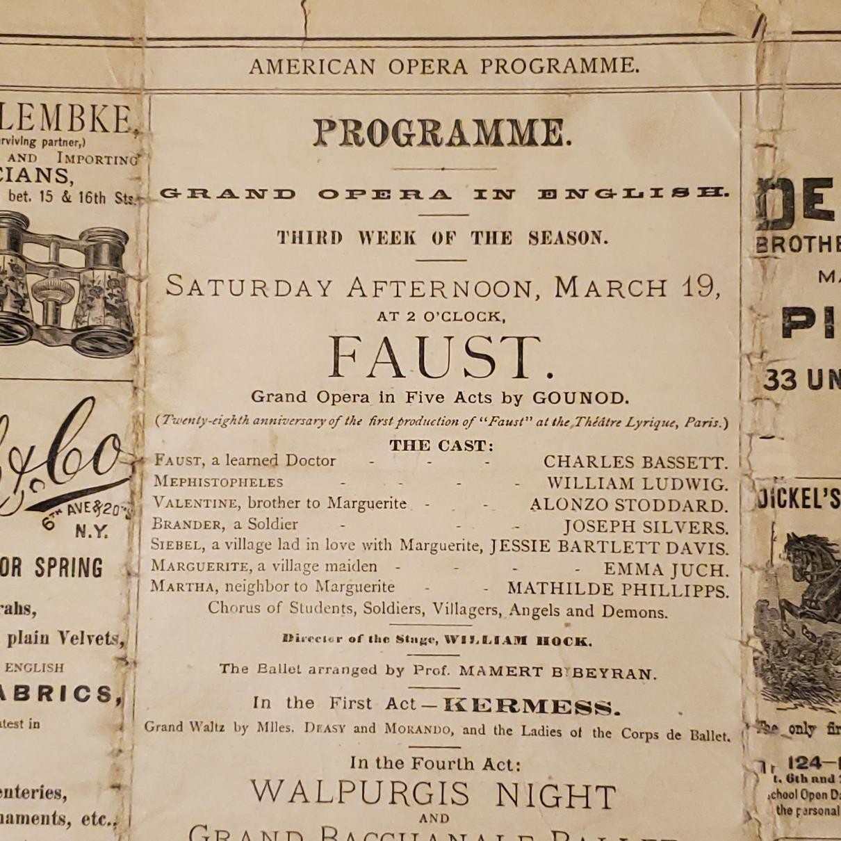 5186----1887 American Opera Programme for the Metropolitan Opera House