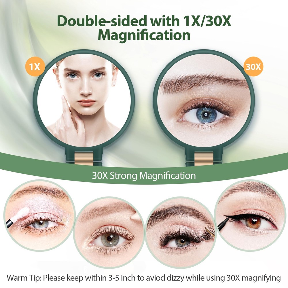 30X Magnifying Mirror Hand Handle Double Sided 30X/1X Foldable Green