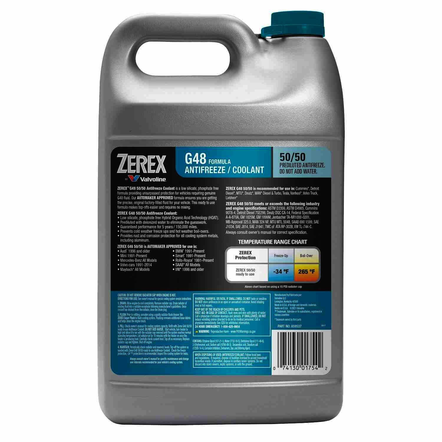 2 Gallon OEM ZEREX G48 BLUE Engine Coolant Antifreeze Fluid For BMW JAGUAR VOLVO