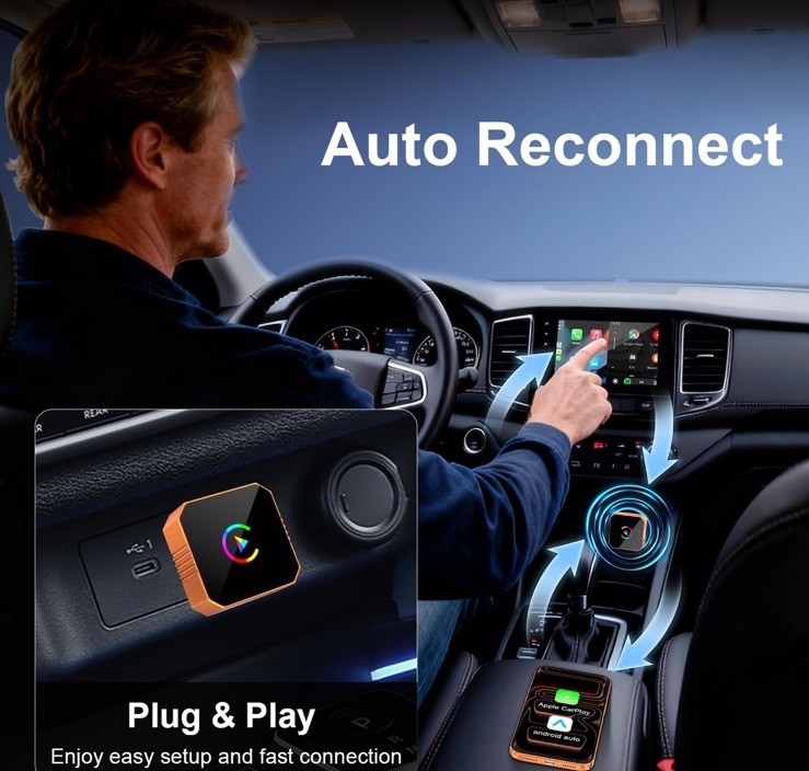 Wireless Carplay Adapter for iPhone,Wired CarPlay to Wireless,Android Auto...