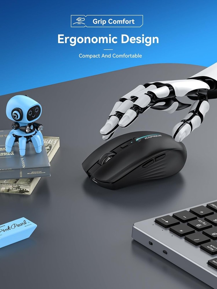 RAPIQUE Bluetooth Wireless Mouse - (BT1/BT2+USB) Tri-Mode High Black