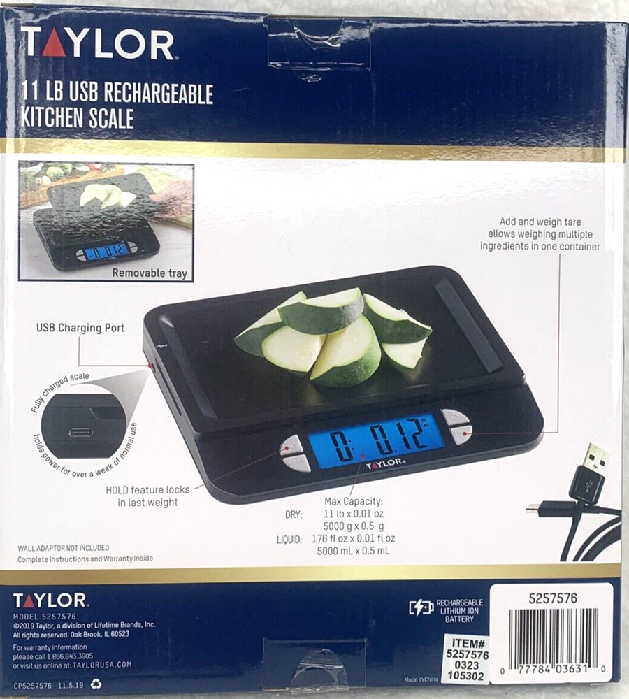 Taylor Kitchen Digital Scale Max 11 Lb. USB Rechargeable Multi-Function Black