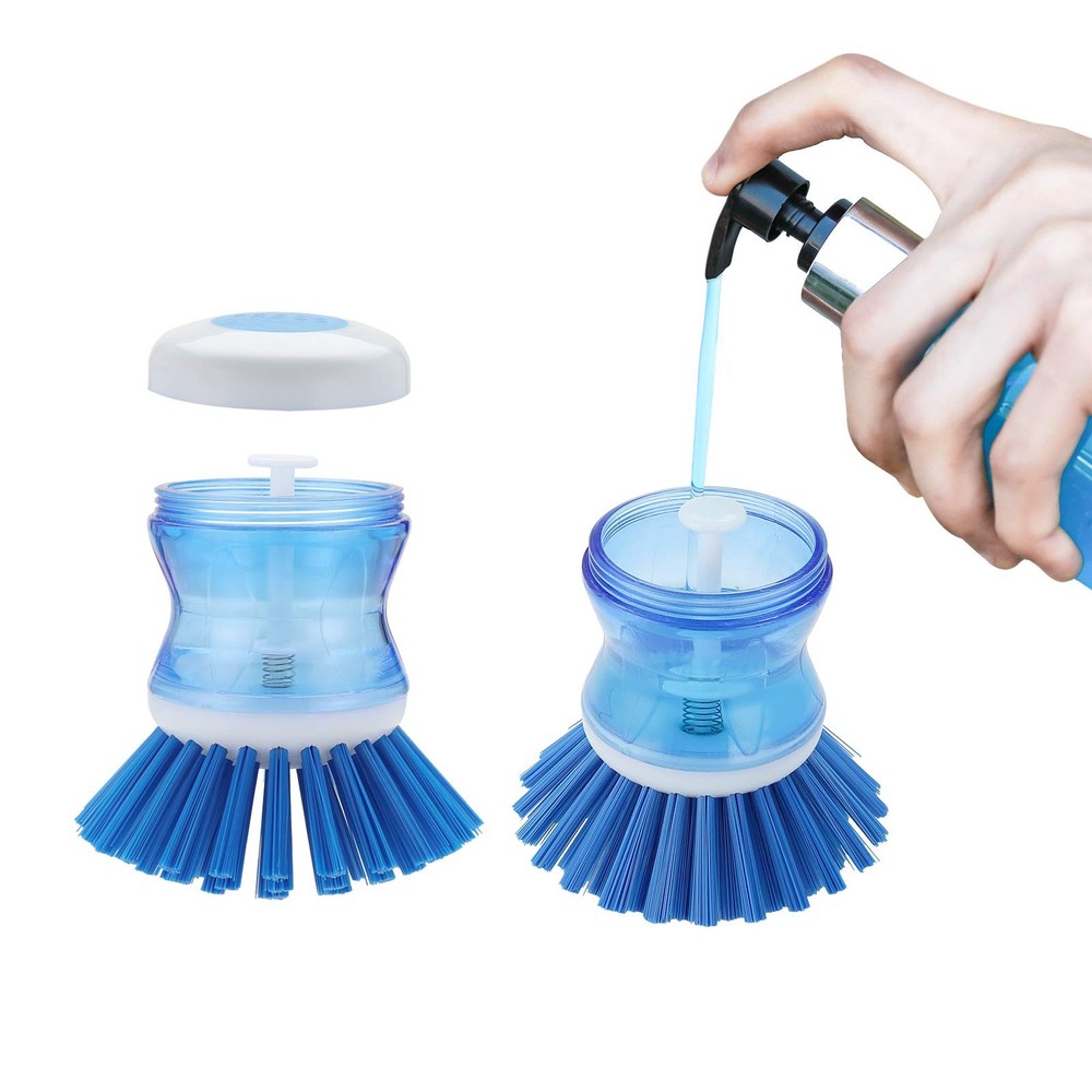 Dish Brush with Soap Dispenser 2 Pack Kitchen Scrubber Blue