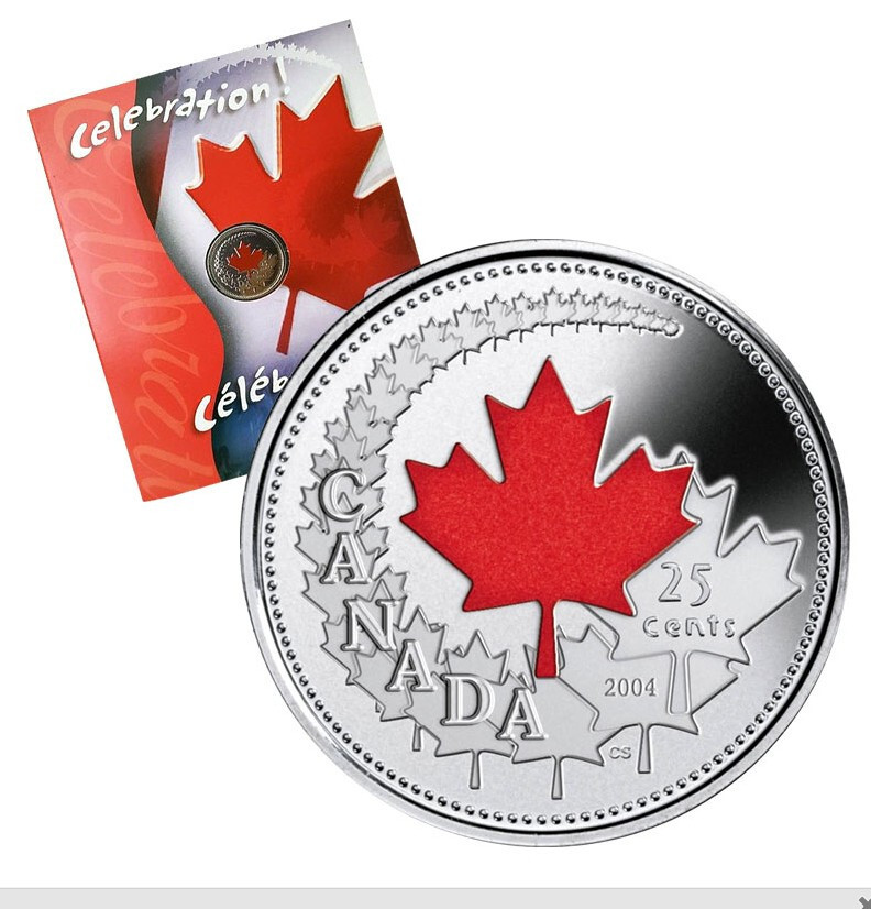 2004 Canada Celebration - Colorized 25 Cents Proof-Like BU